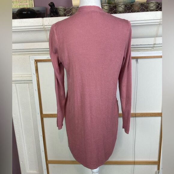 J. Jill Ribbed Dusty Rose Open-Front Cardigan w/ pockets lightweight ribbed - Picture 2 of 7
